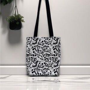 Handmade Black and White Skull Pattern Tote Bag